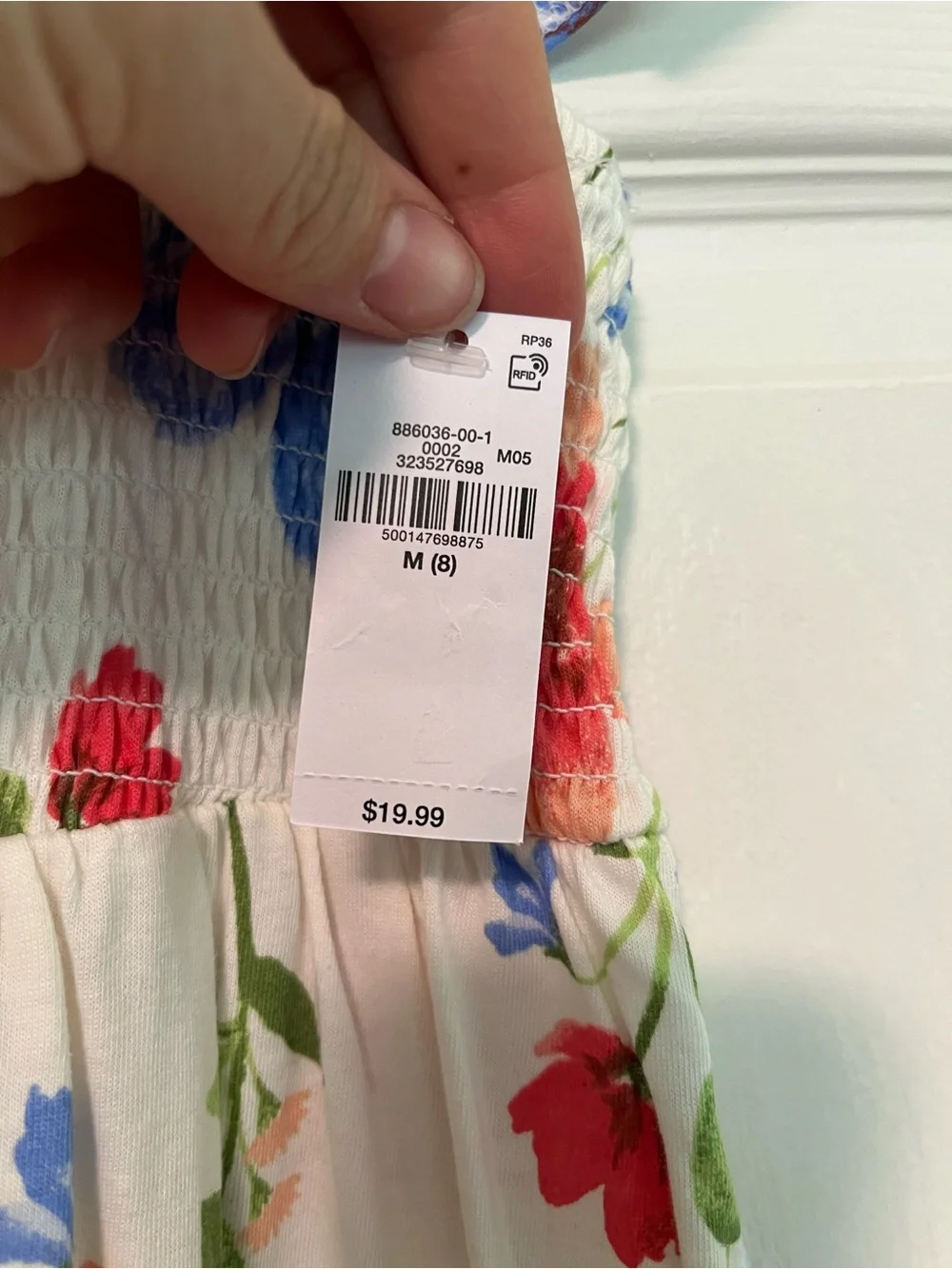 Old Navy Cream Floral Smocked Mini Dress with Pink & Blue Flowers